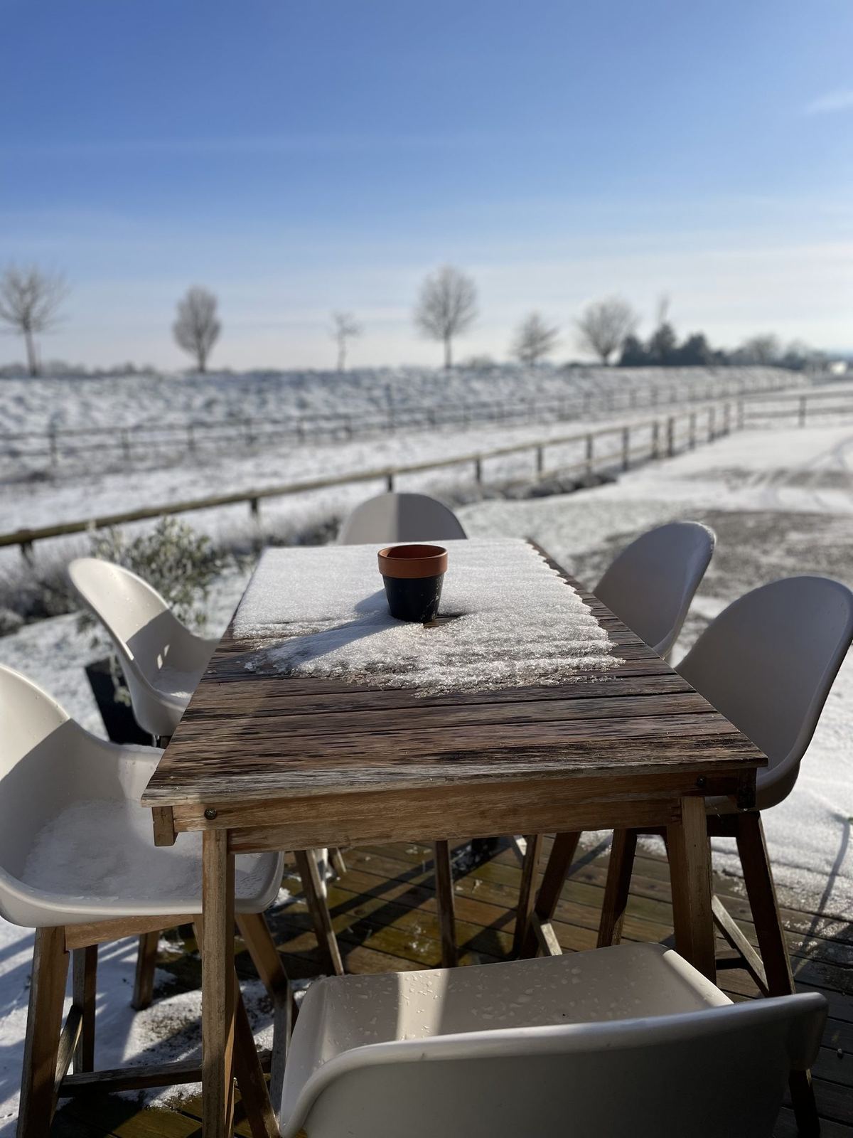 Table dressée dans les champs, matin de gelée